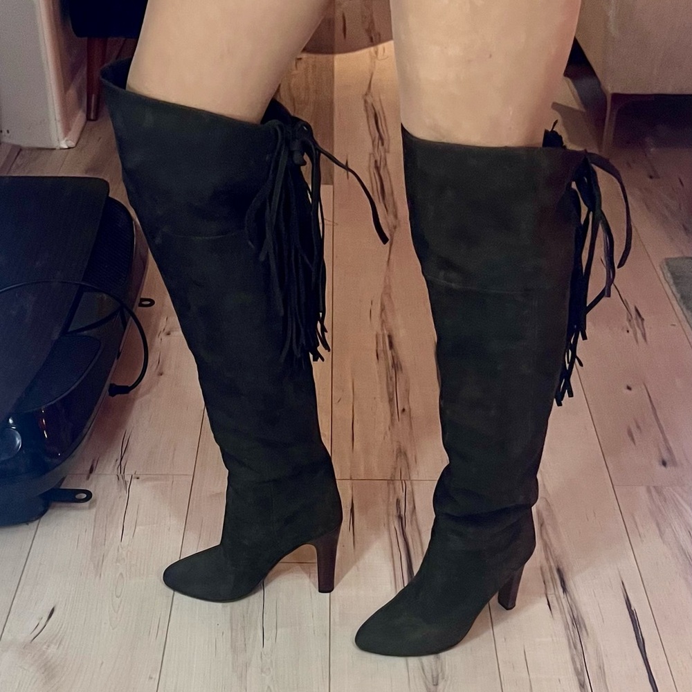 Suede dark brown over the knee boots. Sz 39